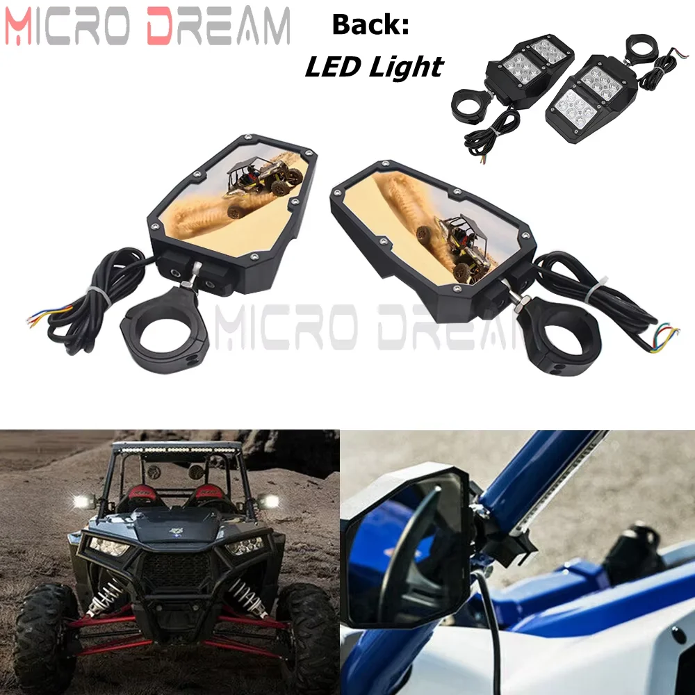

For Polaris RZR YXZ XP 900 1000 Can-Am Maverick Yamaha Rhino UTV Side Rear View Mirrors W/ LED Spot Lights 1.75-2 in Roll Bar