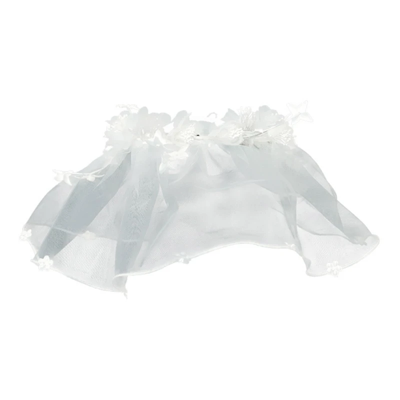 

Wedding Bride Tulles with Yarn Flower and Face Cover French Bride Proms Party Tiaras Veil for Taking Photo Headbands