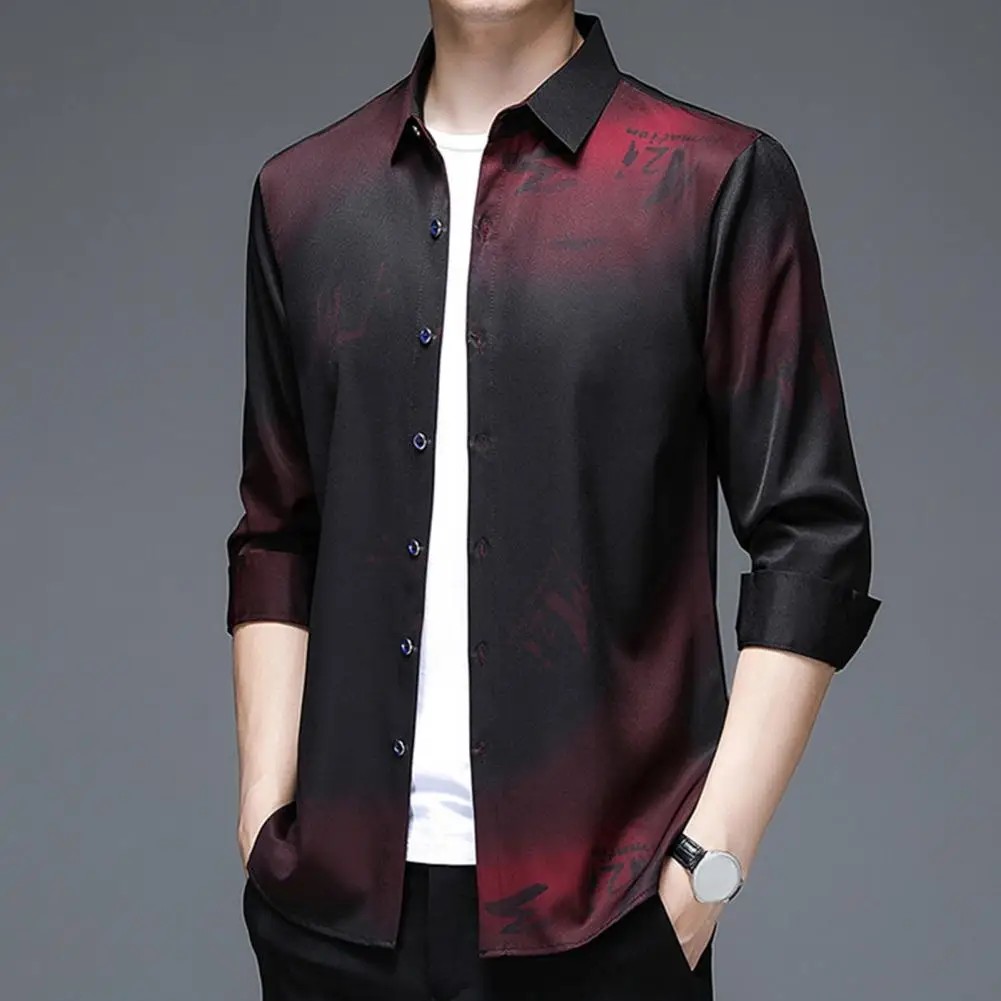 

Floral Print Men Shirt Stylish Men's Long Sleeve Printed Business Shirt for Spring Autumn Casual Lapel Shirt with Anti for Work