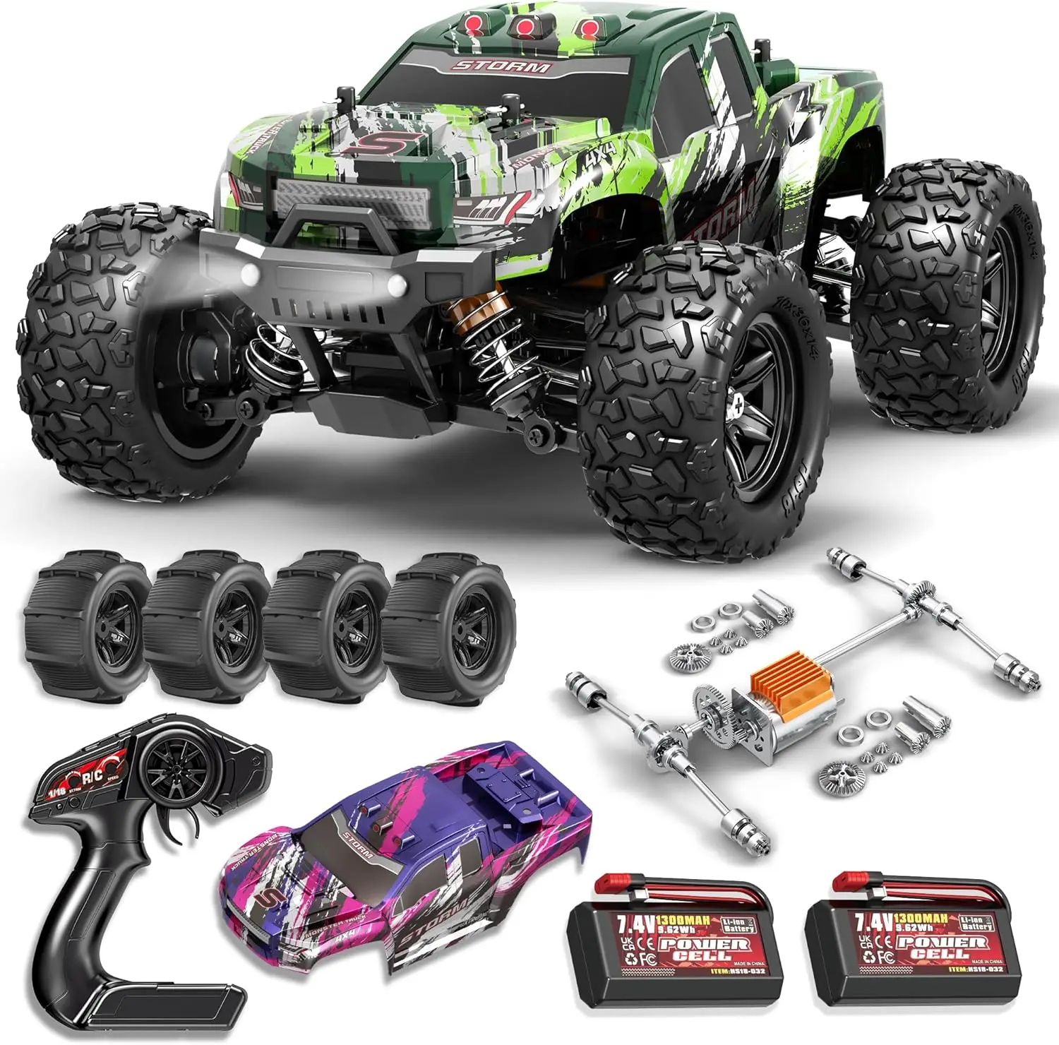 

All Terrain 1:18 Scale 4WD RC Truck for Adults and Boys, High Speed Off-Road Remote Control Car 40+ KPH, Waterproof 4X4 Vehicle with 2 Rechargeable Batteries