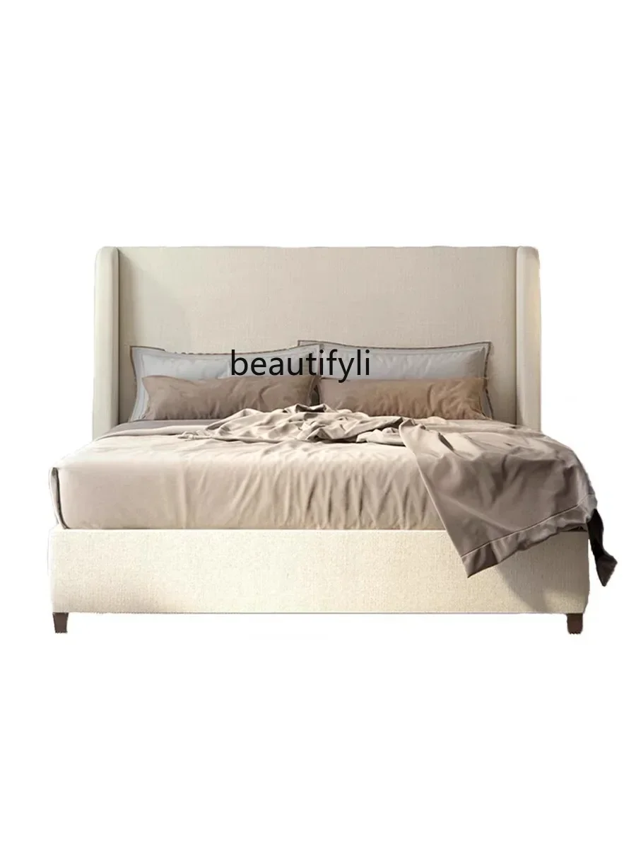 A71 A44 Fabric Bed Simple Modern Master Bedroom Double French Vintage Style Solid Wood Soft Pack Bed Large and Small Apartment T