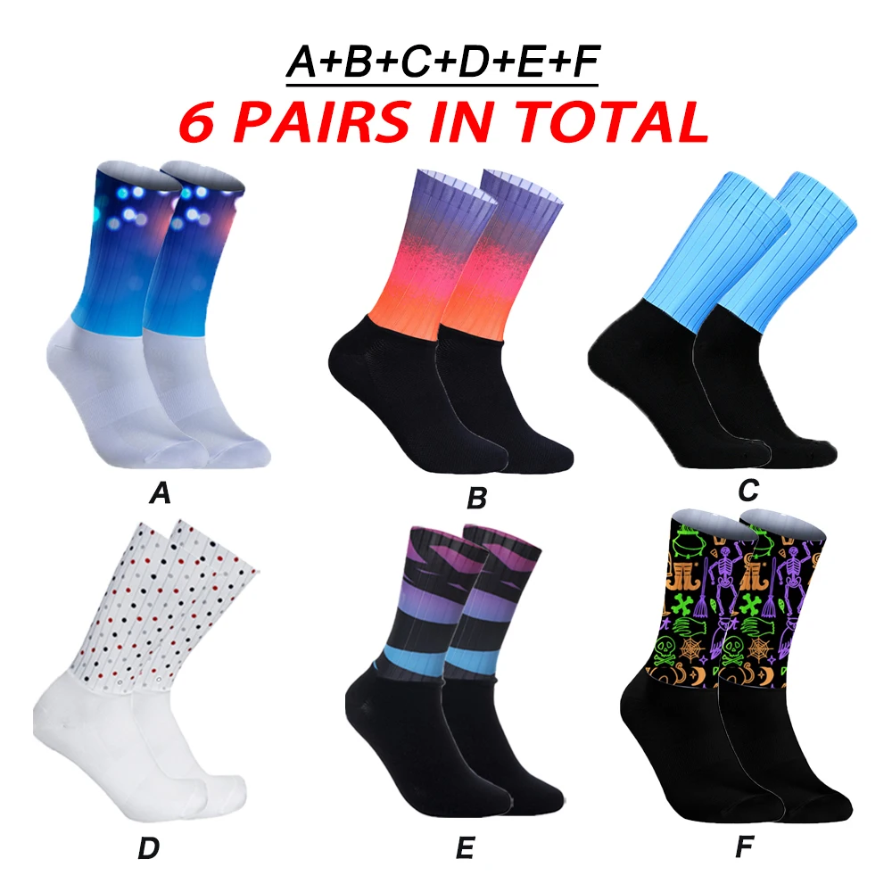 

Unisex 6 PairsProfessional Cycling Socks Set Sweat-Absorbent Non-Slip Customizable Sports Tab Socks for Active Wear
