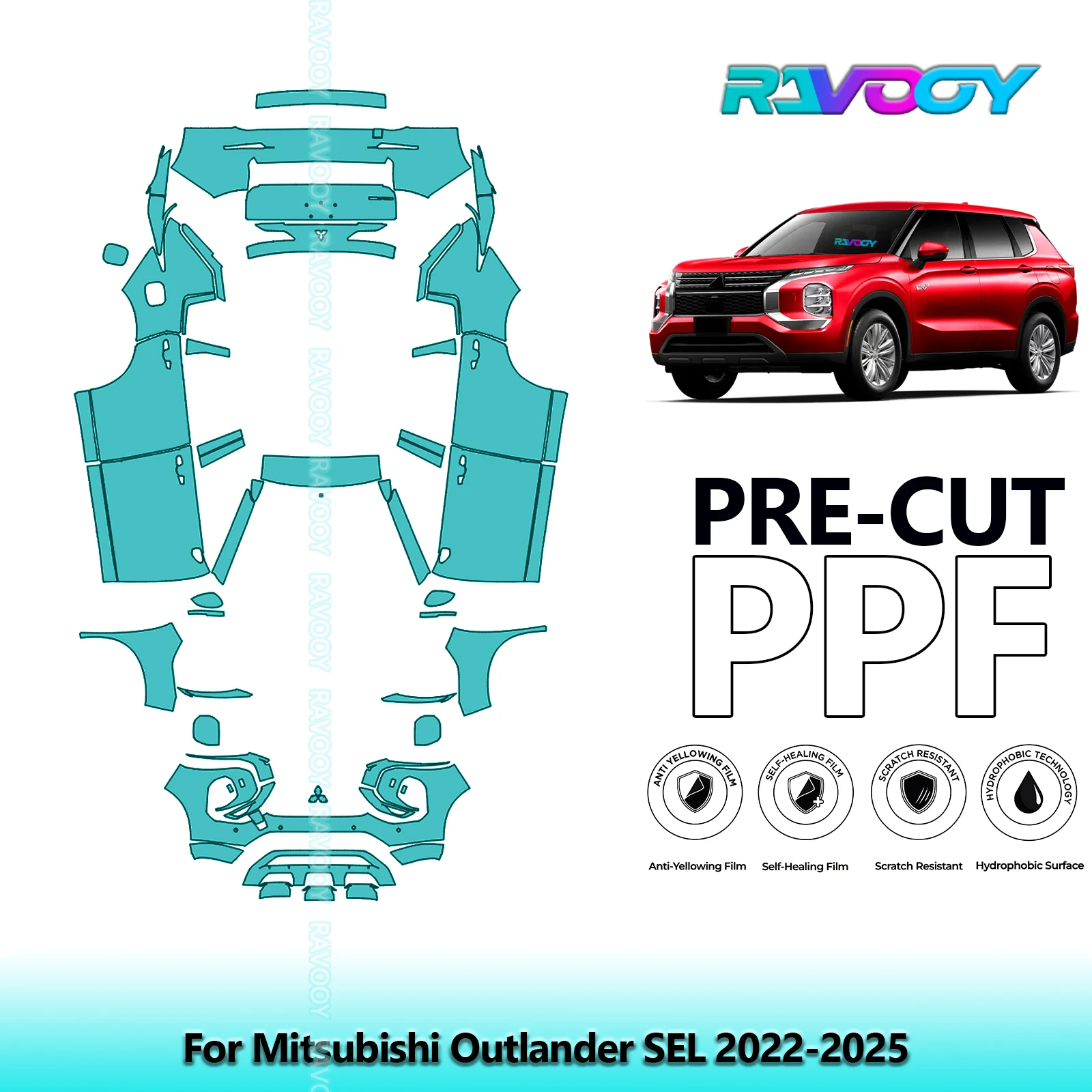 

For Mitsubishi Outlander SEL 2022-2025 8.5Mil Precut Clear Bra Full Vehicle PPF Paint Protection Film