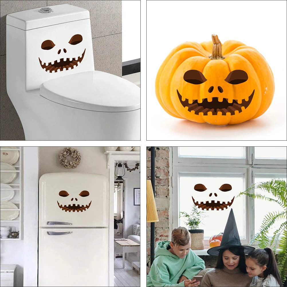 

Halloween Pumpkin Stickers Smiling Face Diy Wall Decor Party Photo Props Translucent Pvc Fridge Window Stickers For