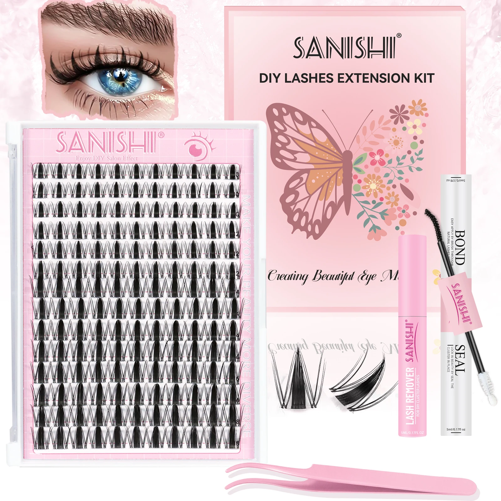 Sanishi Lashes Curler Kit 10-18mm C Curl Wide Eyelash Curler With Eyelash Bond and Seal, Eyelash Remover, Eyelash Applicator