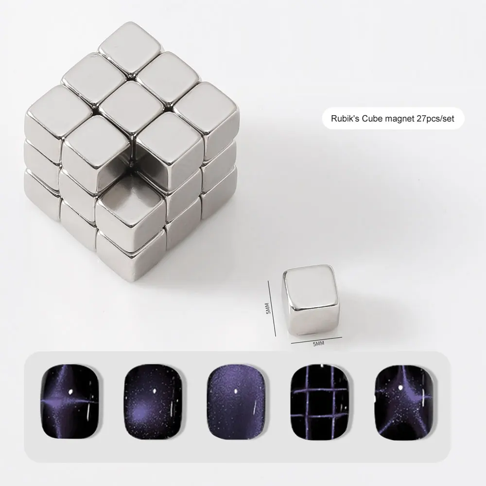 

27pcs/set Silver Magic Cube Nail Cat Eye Magnet Chessboard Strong Cat's Eye Magnets Set Block Magnet DIY Nails Art Products