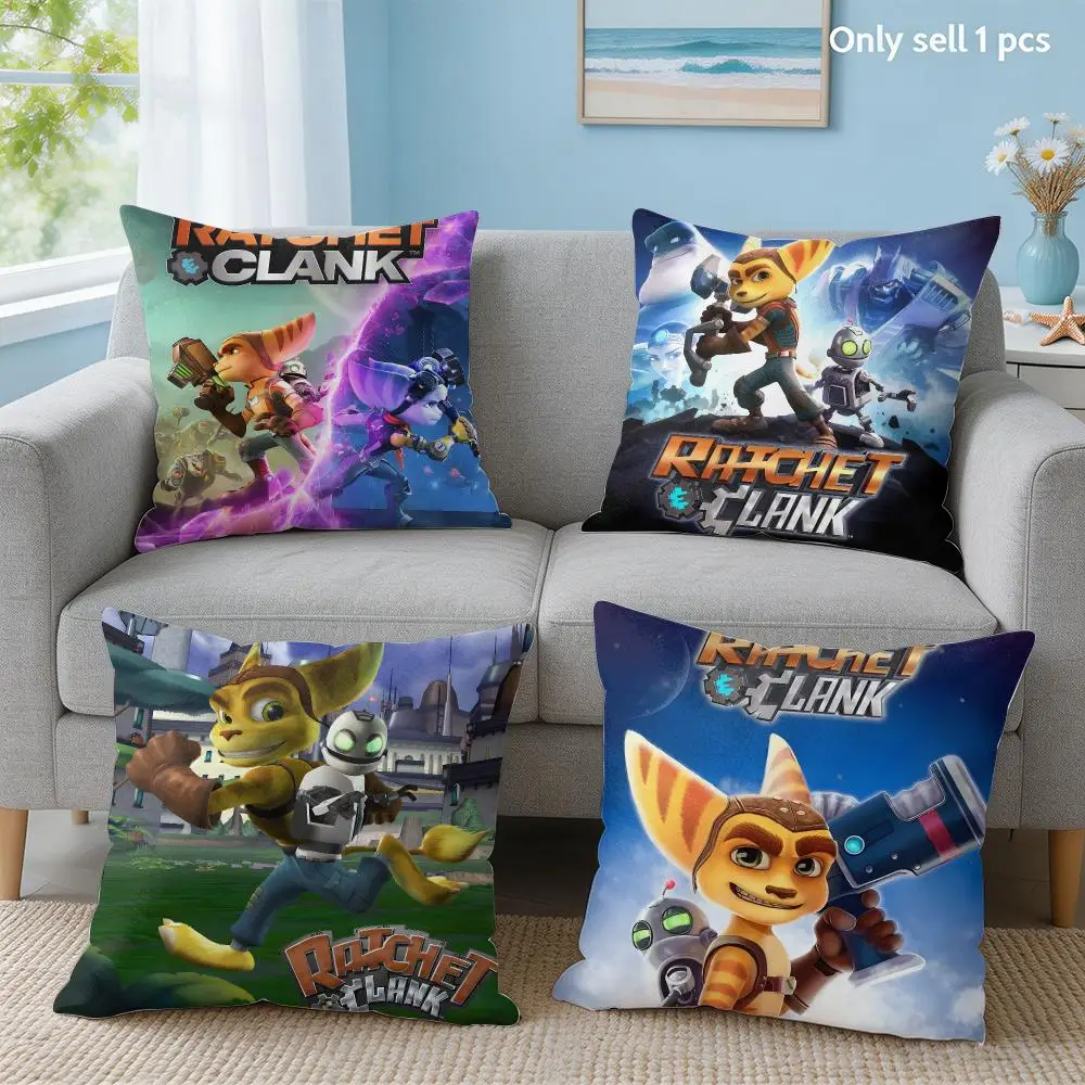 Cartoon R-Ratchet And C-Clank Cushion Cover Soft Short Plush Throw Pillow Cover Hidden Zipper Cutecore Sofa Bedroom Home Decor