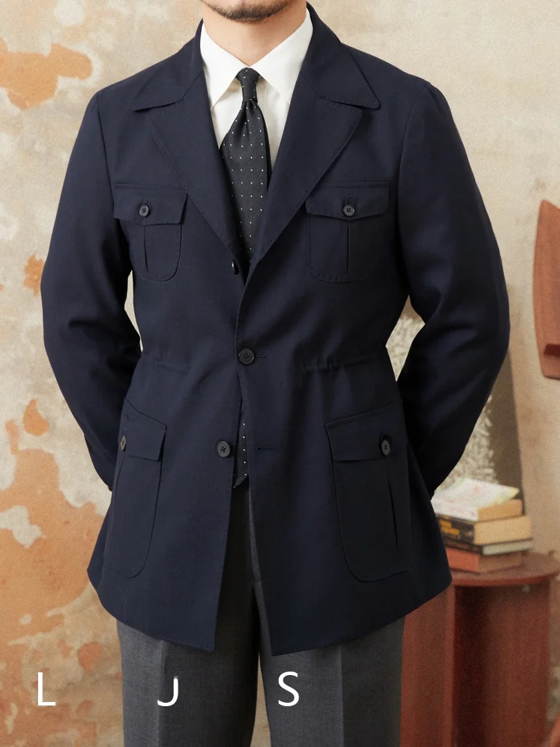 

High Quali Linen Blend Men's Hunting Jaet Vintage Sle Waist-Cinching Suit Collar Spring Autumn Faion Urban Wear