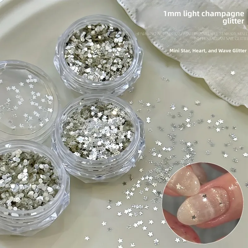 LYLE 1mm Light Champagne Nail Sequins Sparkly Silver Mini Star Heart Polka Dot Nail Slices Nail Art Decorations Accessories