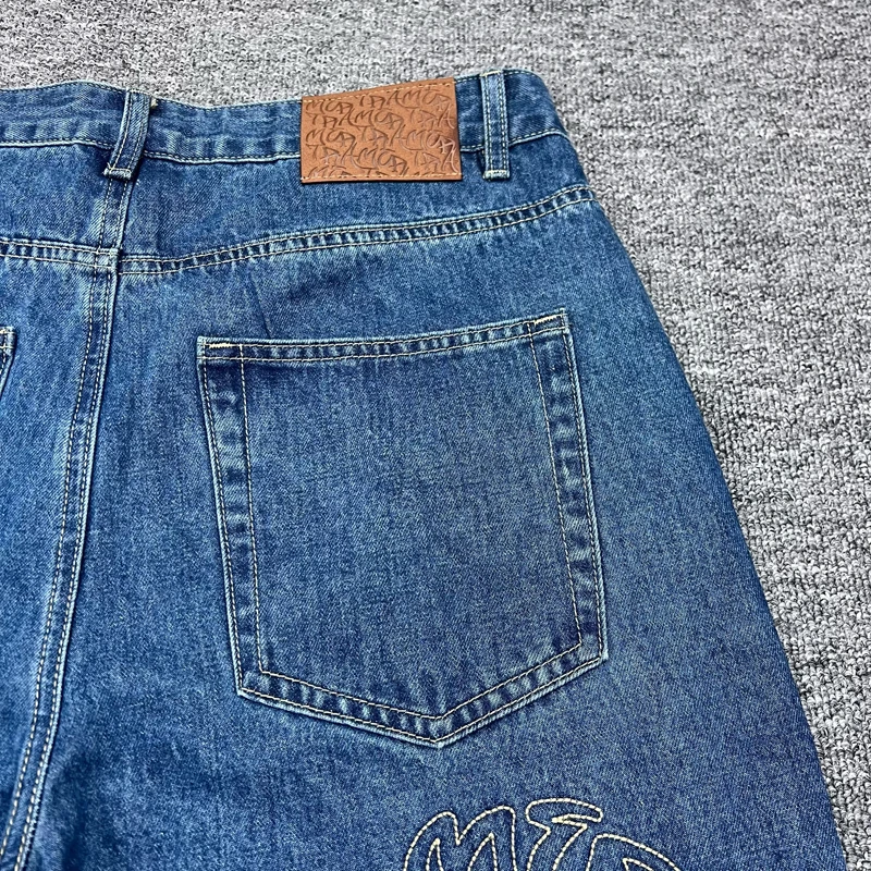 American Trends Mertre Jeans Retro Casual Men's High Quality Letter Embroidered Splice Denim Trousers