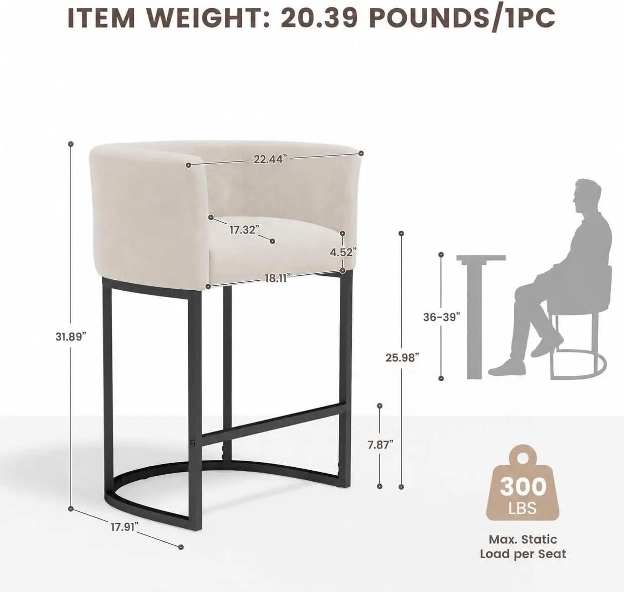 Chenille Counter Height Bar Stools Set of 2, 26