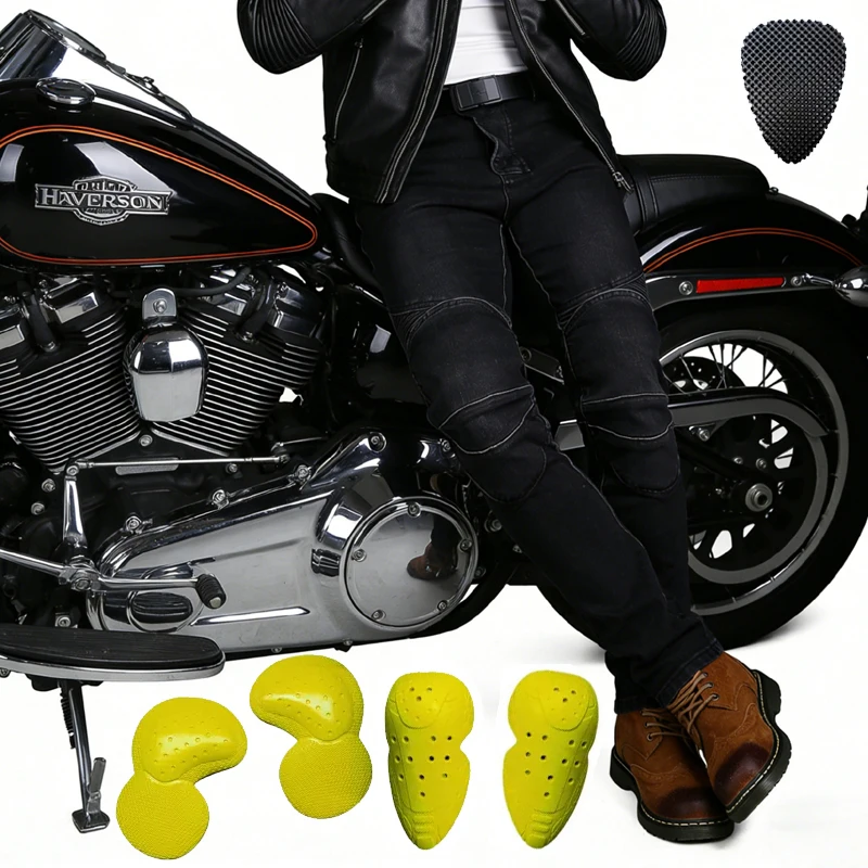 

Men Black Motorcycle Dirt Bike Jeans Offroad Riding Pants Motorbike Trousers Protective Gear