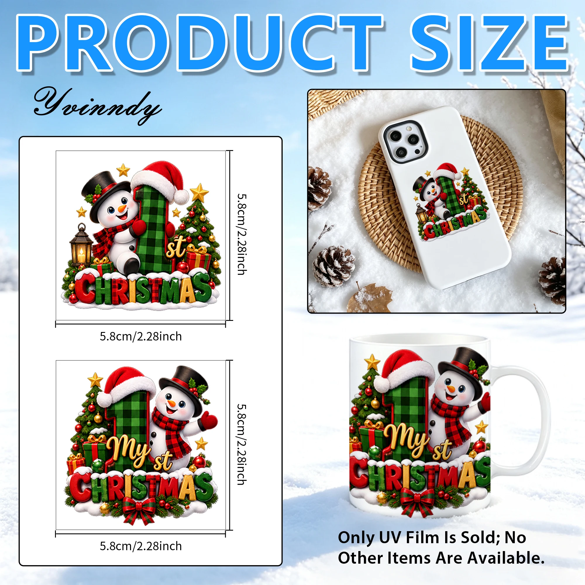 12Pcs/Set Christmas Snowman DIY Glass Jar Packaging Stickers UV DTF High Self Adhesive Transfer Paper