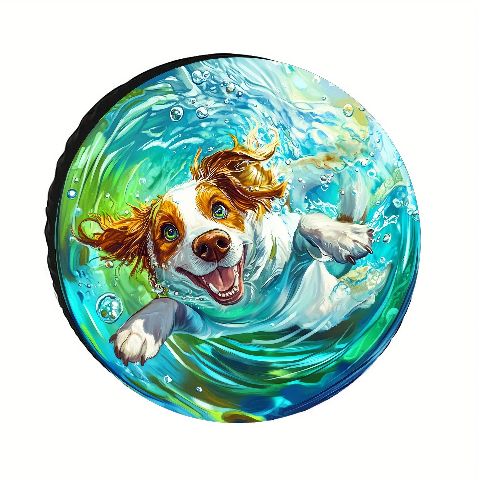 

Чехол для запасного колеса для автодома и прицепа из прочного полиэстера с рисунком «Счастливый щенок, плавающий в зеленой воде»