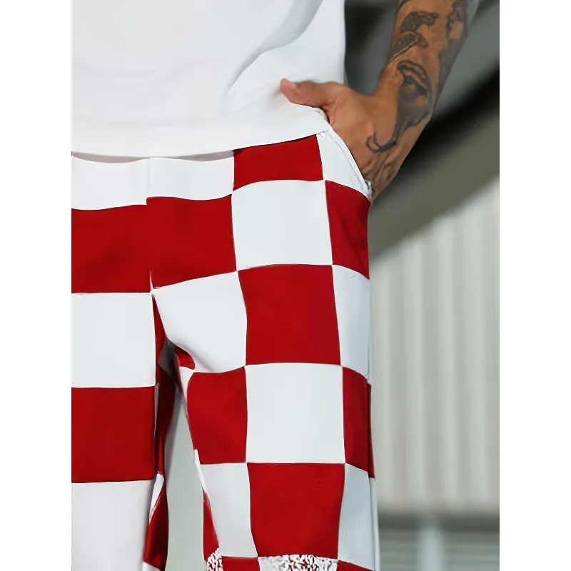 2026 Summer Hot Selling Red White Checkered Casual Loose Printed Pants, Adult and Children Plus Size Quick Drying Sports Pants image 3