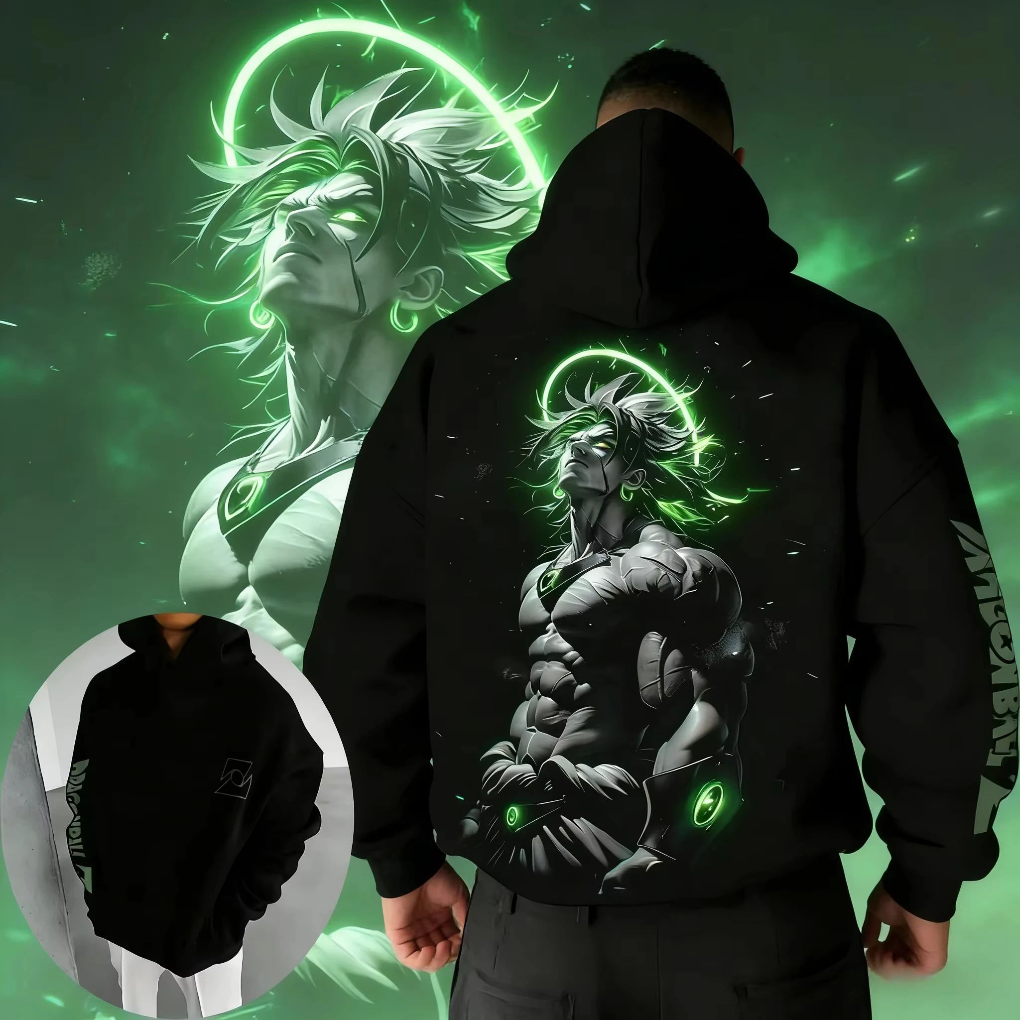 Neuer Dragon Ball Z Broly Neon Halo Art bedruckter Kapuzenpullover für Herren und Damen, Herrenoberteile, Sport-Hoodie, Y2K-Hoodie