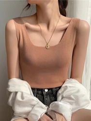 AOSSVIAO 2026 Summer Knitted Tops Neck Summer Basic Shirts White Black Casual Sport Vest Off Shoulder Green Women's Tank Top