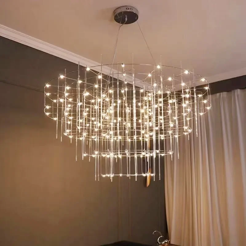 Luxus Edelstahl Kronleuchter Moderne Chrom LED Firefly Decke Kronleuchter Für Projekt Salon Hotel Rezeption Anhänger Lampe