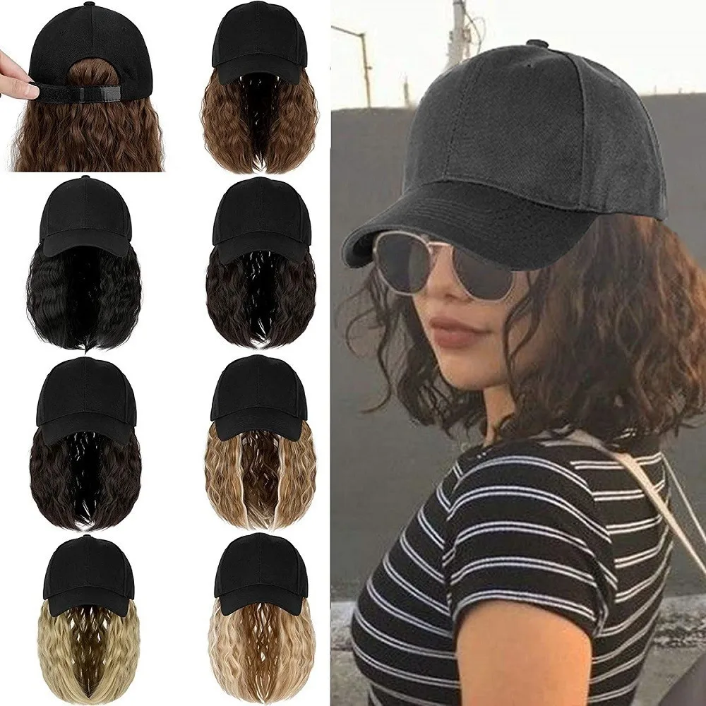 

European and American women's sun shading duckbill cap wig integrated baseball cap wig high-temperature silk fluffy and breath