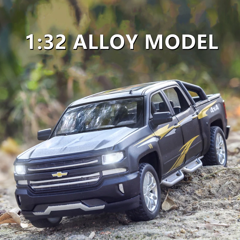 

1:32 Chevrolet Silverado Pickup Alloy Car Model Diecast Metal Toy Vehicles Car Model Simulation Sound Light Collection Kids Gift