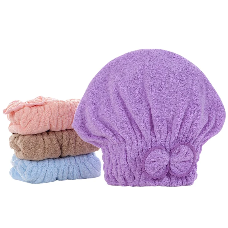 Coral Fleece Dry Hair Cap Korean Bow Princess Hat High Density Women's Turban Head Towels Soft Absorbent Encrypted Shower Cap