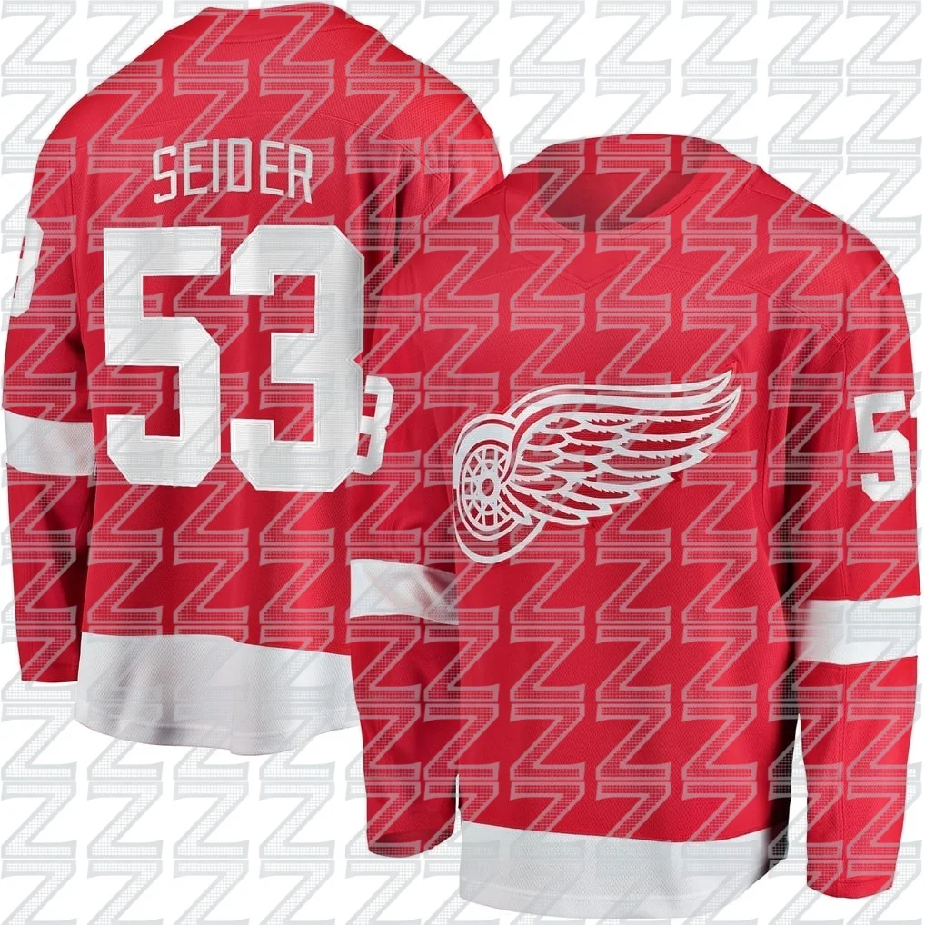 Detroit Red Wings Training Black Ice Hockey Jersey, Moritz Side, # 53, Fitness Sport Ice Hockey Long Sleeved, Trendy Style