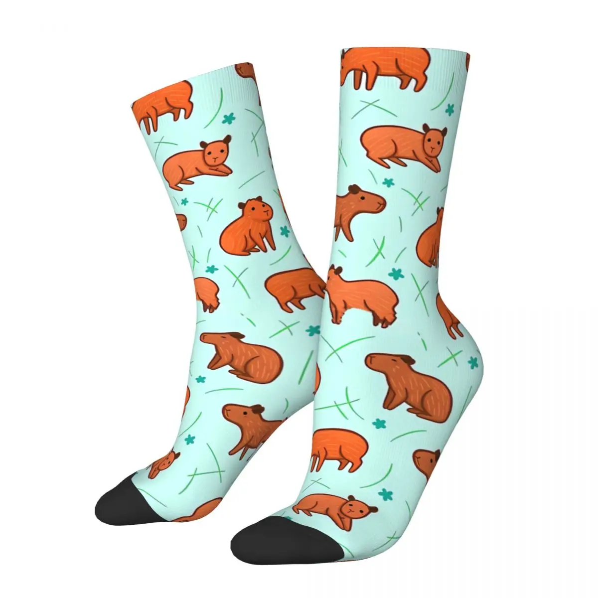 Grass Pattern Capybara Socks Gym 3D Print Boy Girls Mid-calf Sock