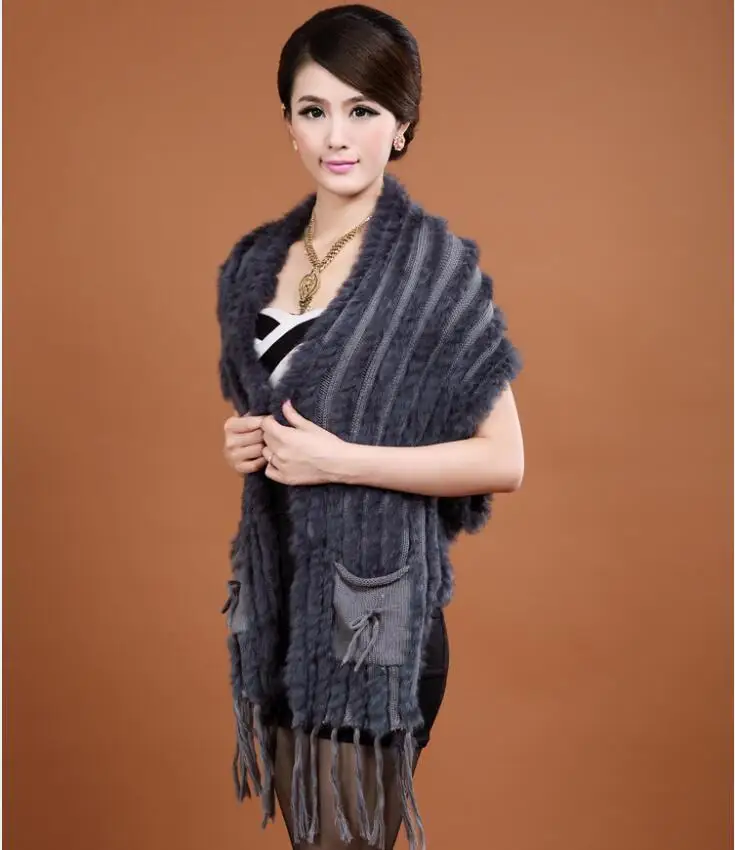 Free shipping Hot sale sweater rabbit fur shawl with pocket knitted rabbit fur vest best selling poncho fashion fur cape