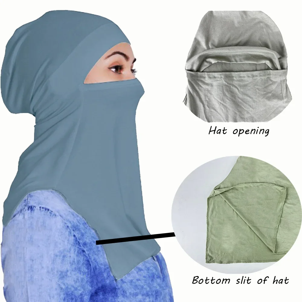 Solid Colour Comfort Women's Pullover Hat Split Cover Hood Turban Scarf Shawl  Abaya Abaya For Muslim Modal Cotton Face Mask