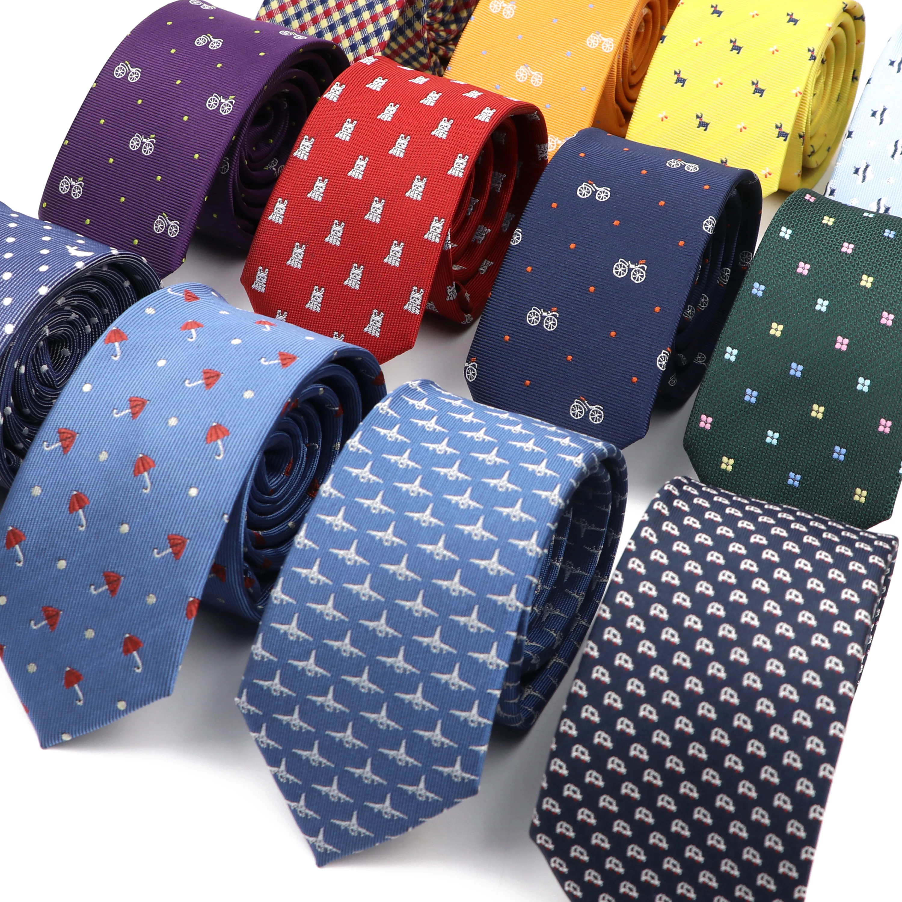 6cm Casual Slim Ties For Men Novelty Skinny Red Blue Green Neckties Bicycle Umbrella Airplane Patten Tuxedo Suit Shirt Accessory