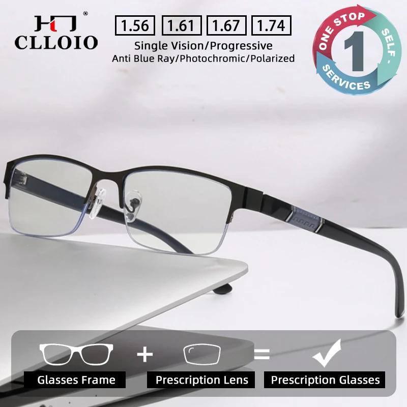 

CLLOIO Business Vintage Comfortable Prescription Glasses Anti Blue Light TR90 Rectangle Half-Frame Progressive Reading Eyewear