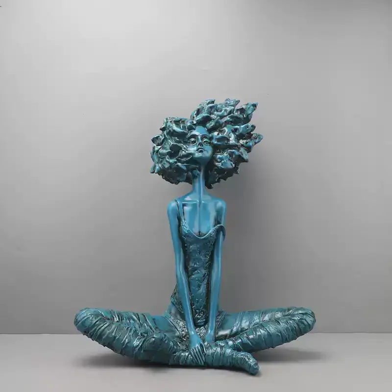 Simple Curly Hair Girl Character Resin Desktop Ornament Model House Home Entrance Living Room Creative Crafts