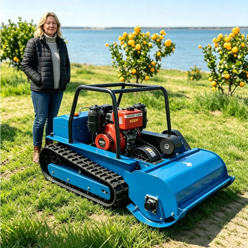 Customized-550mm Cutting Width Factory Direct Sale Rubber Crawler Petrol Engine Remote Control Lawn Mower Self-Propelled