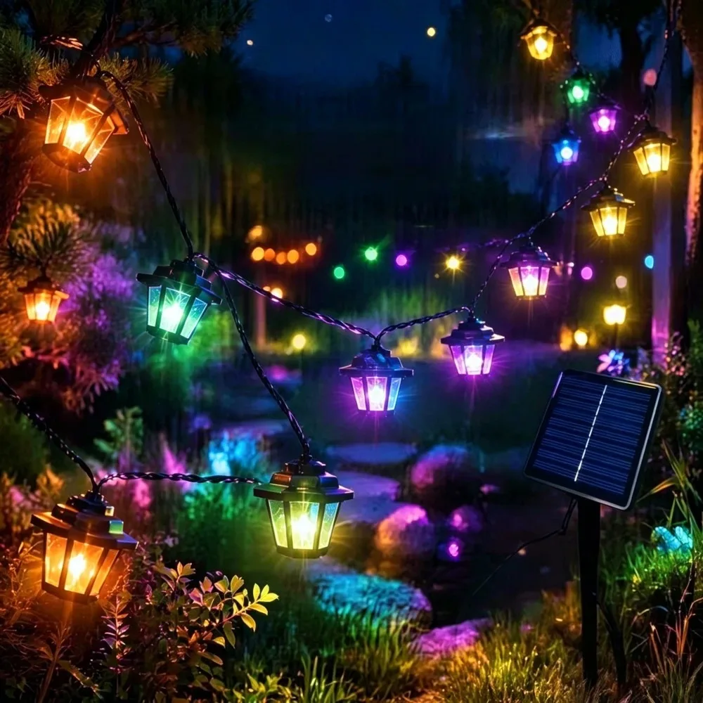 Garden Fairy Lights Solar Hexagonal Lantern Outdoor String Lights Waterproof Decorative Lamps for Festival Patio Yard Patio Lamp