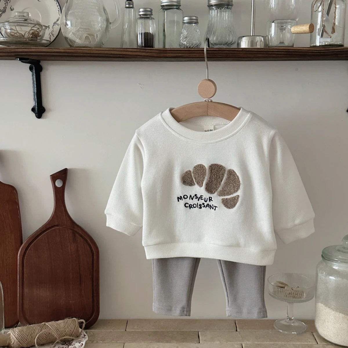 2 قطعة/المجموعة الخريف الوليد الطفل لطيف بولهورن ملفوفة منشفة التطريز أعلى + السراويل الصلبة عارضة تنفس الزي دعوى 0-3 سنوات #2