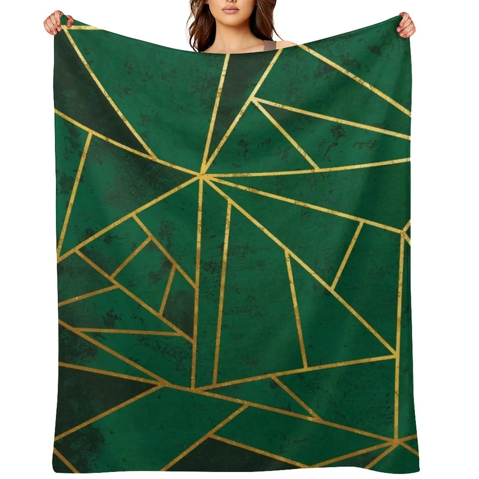 

Emerald Green Modern Geometric Throw Blanket Single Hairy Summer Beddings christmas decoration Blankets
