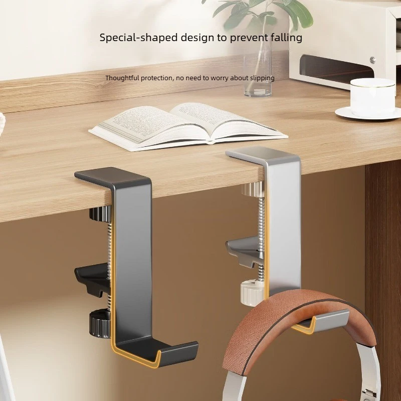 Headphone Stand Desk Clamp No-Drill, Sturdy Metal Multi-functional Holder for Office Desk, Dorm, Holds Headset, Bag, Umbrella