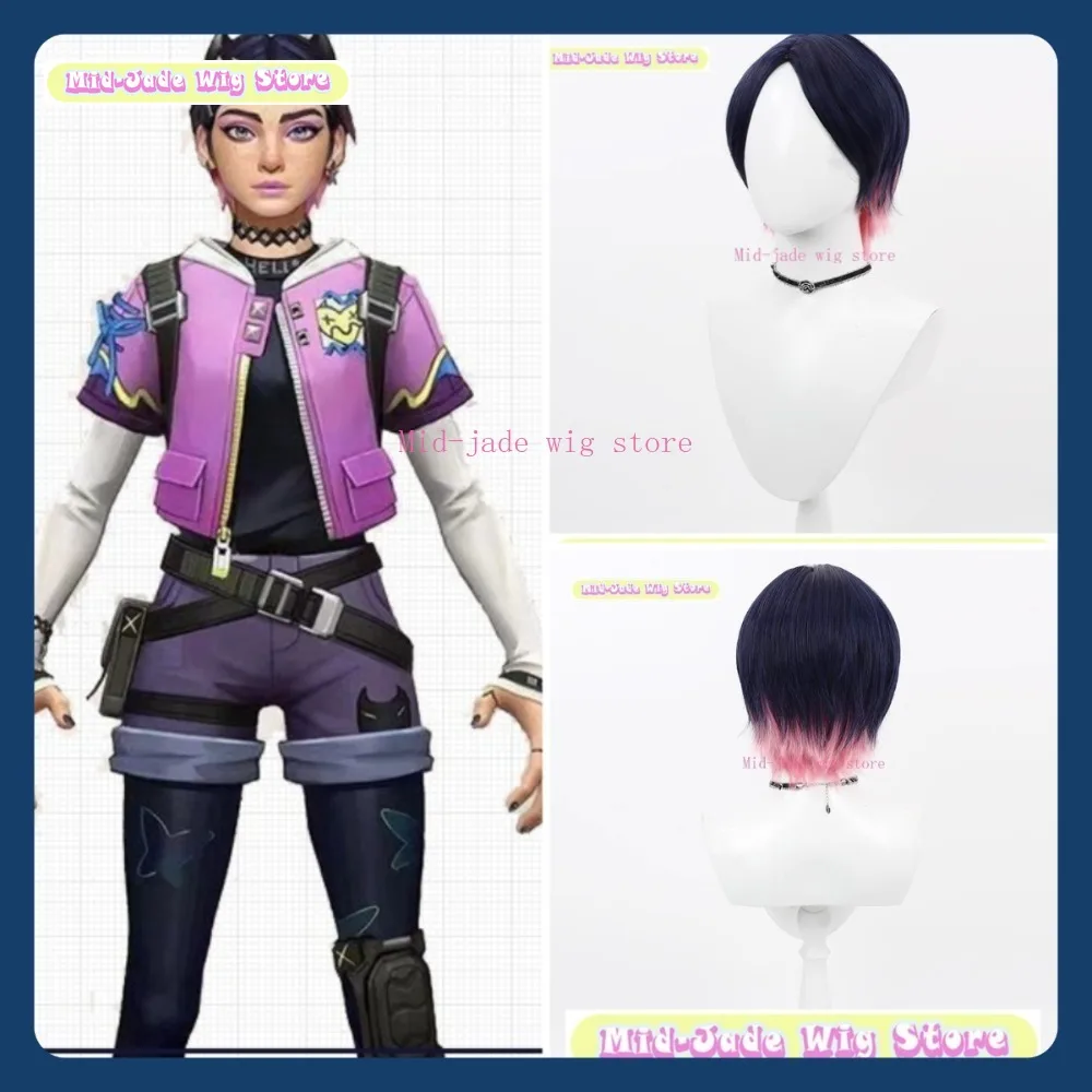 

Mid-jade Wig Store Valorant Clove Cosplay Wig Anime Game Role Playing Synthetic Hair Halloween Party