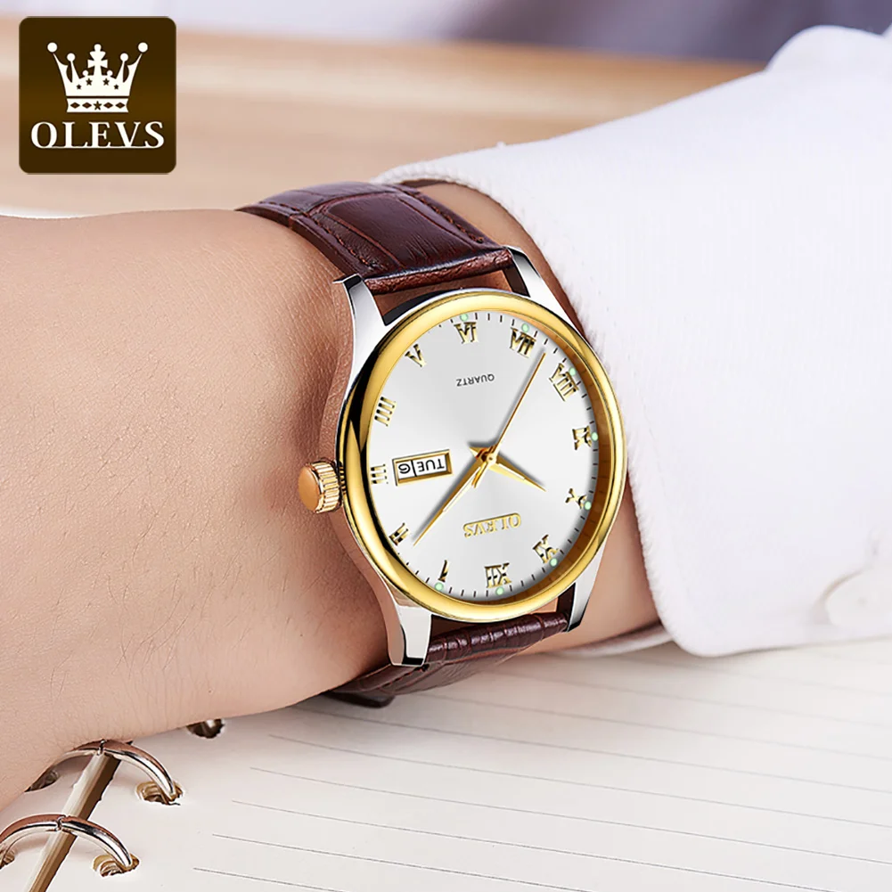 Orologio da uomo al quarzo con doppio calendario stile cintura di marca OLEVS 5568