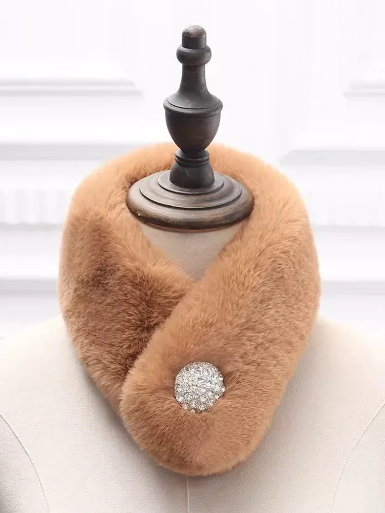 thick-winter-women's-woolen-coat-self-kept-style-accessories-warm-rabbit-fur-scarf-neck-protection-korean-style-pure-color