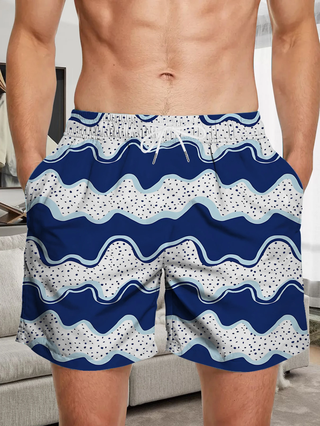 Loose Fit Digital Printed Shorts Male Full Print Quick Dry Polyester Beach Pants