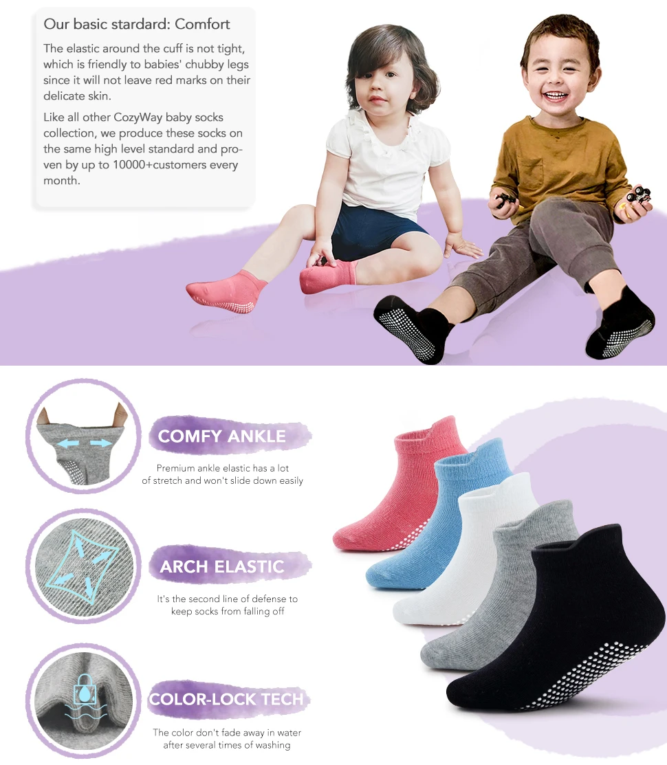 Lot de 6 paires de chaussettes anti-alde pour enfants, en coton doux et respirant, couleur unie, pour garçon et fille, pour tramimmersion,