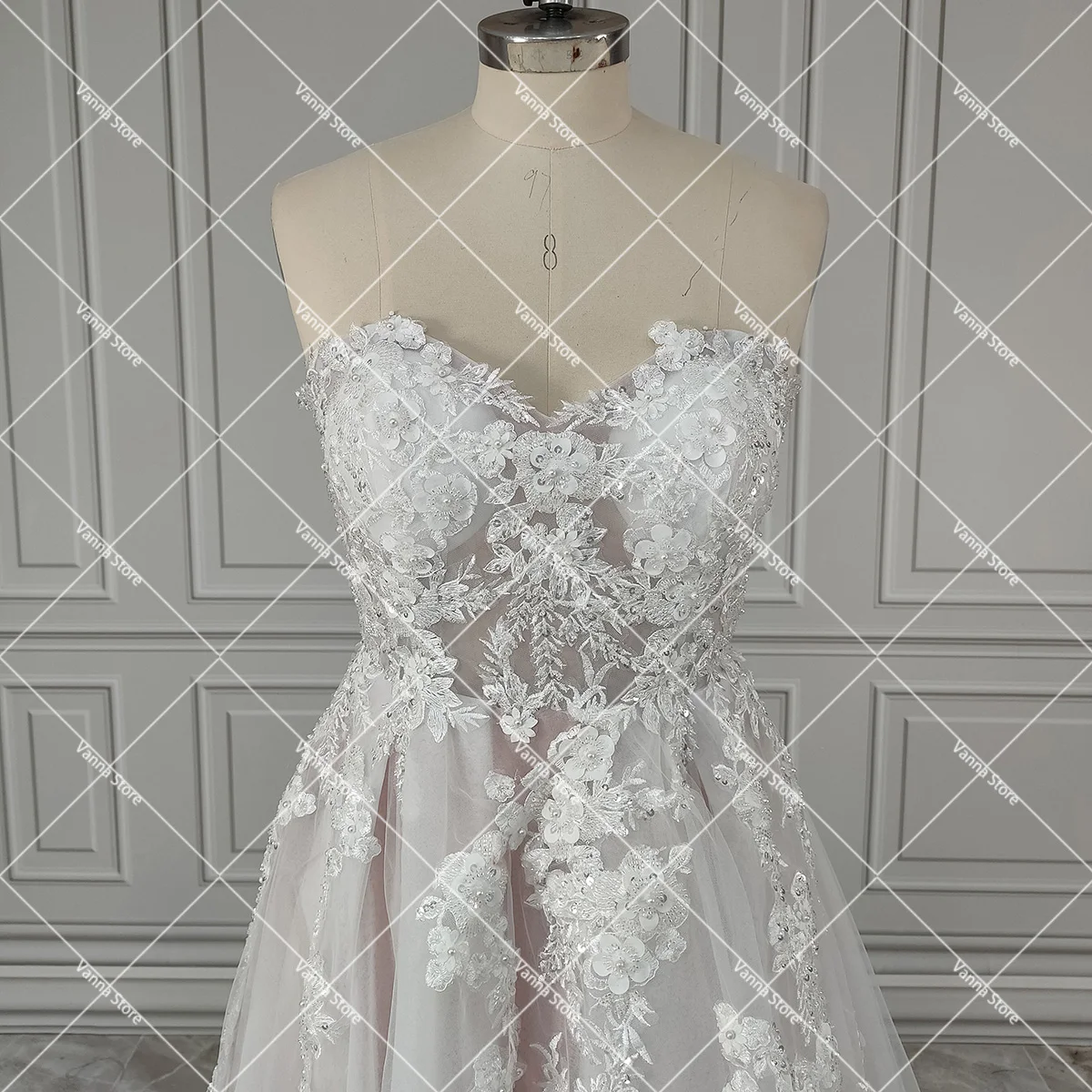 Vestidos de novia de tul con cuentas brillantes 3D, vestidos de novia de lujo con escote Corazón, abertura alta, cristales brillantes, bordado de imagen Real de fábrica