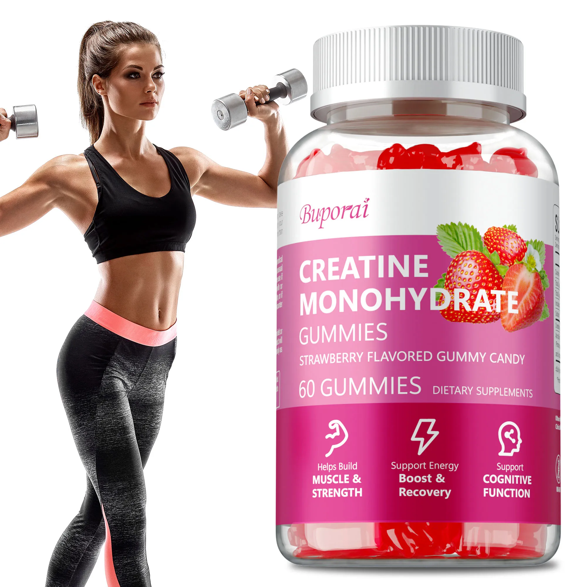 

Creatine Monohydrate Gummies - Increases Lean Muscle Mass, Gluten Free, Supports Muscle, Energy and Cognitive Function