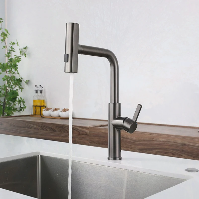 Waterfall Kitchen Faucet 3 Modes Pull Out Stream Sprayer Hot Cold Single Hole Deck Mounted Water Sink Mixer Wash Tap For Kitchen