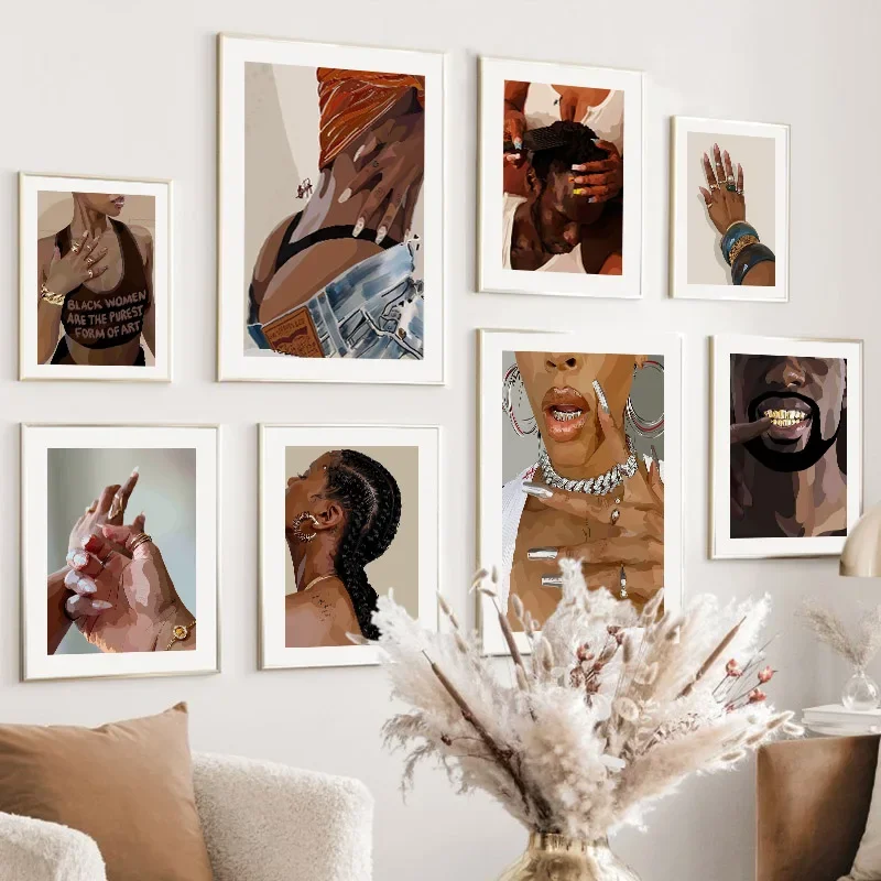 

Wall Art Canvas Painting Sexy Black Girl Hair Salon Pop Art Poster Living Room Decoration Prints Home Wall Picture For Club Bar