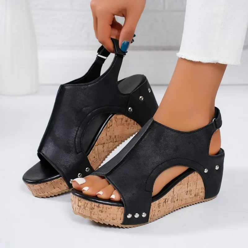 Women Sandals 2025 Summer New Open Toe Fashion Sandals New Soft Sexy Wedge Buckle Orthopedic Shoes Women Sandalias De Mujer