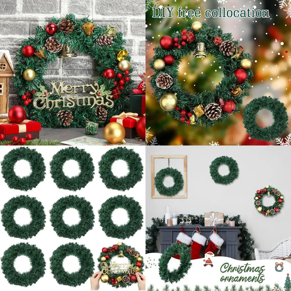 

14 классических искусственных зеленых венков (набор из 8 шт.) для праздничного декора дверей и окон — идеально подходит для рождественских торжеств в помещении или на открытом воздухе