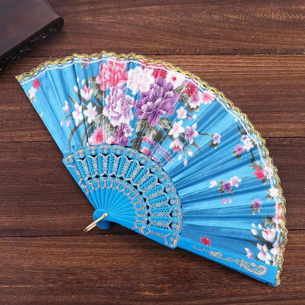 Vintage Folding Art Craft Lace Silk Wedding Party Chinese Style Hand Held Flower Fan Photo Prop Tool Wedding Fan Dance Fan