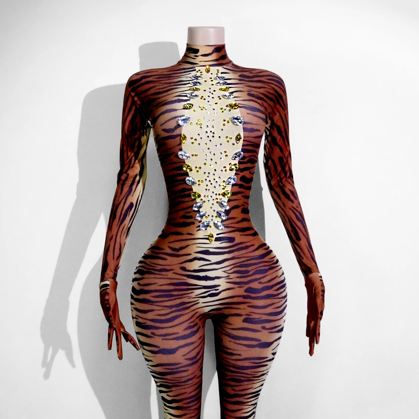 المرأة ليوبارد طباعة مثير ثوب بودي كون بار ملهى ليلي المغني راقصة فاخرة الماس مرحلة الأداء راقصة الزي سحب الملكة #5